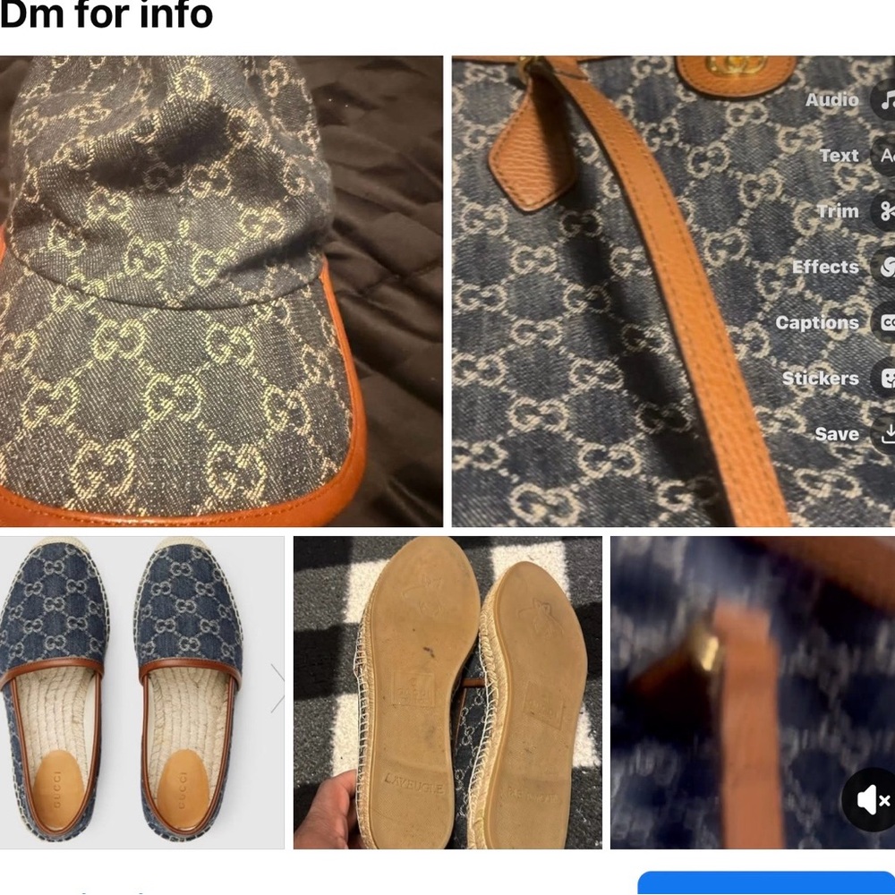 Gucci Denim Blue Monogram Espadrilles with Tan Trim